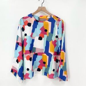 Crosby By Mollie Burch Colorful Abstract Women's Top Bell Sleeves Small‎